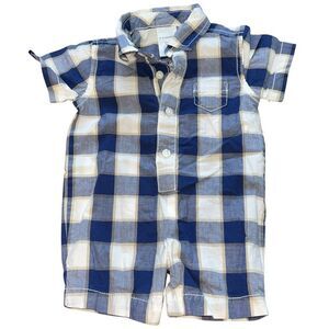 4/$25 Gymboree Blue & White Checkered‎ Baby Romper - Size 0-3 months